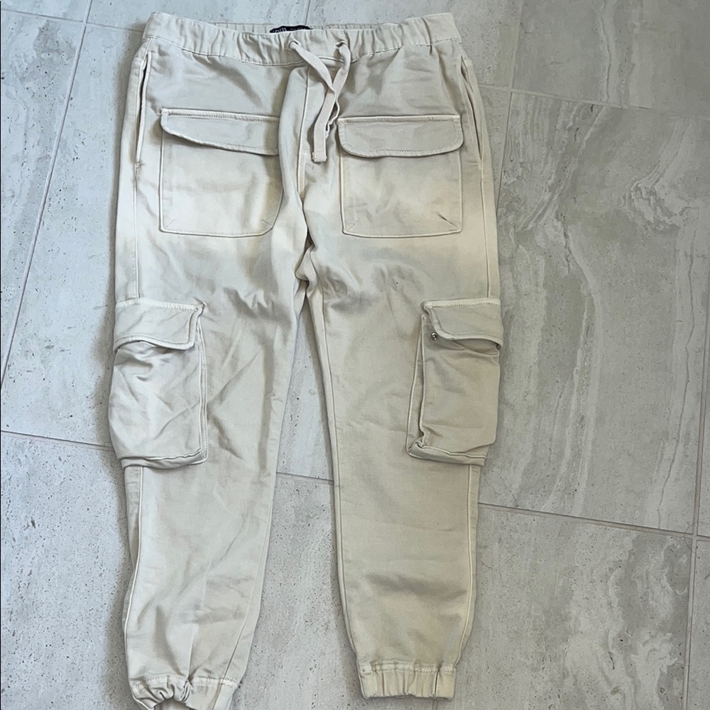 Zara Men's Cream Cargo Pants